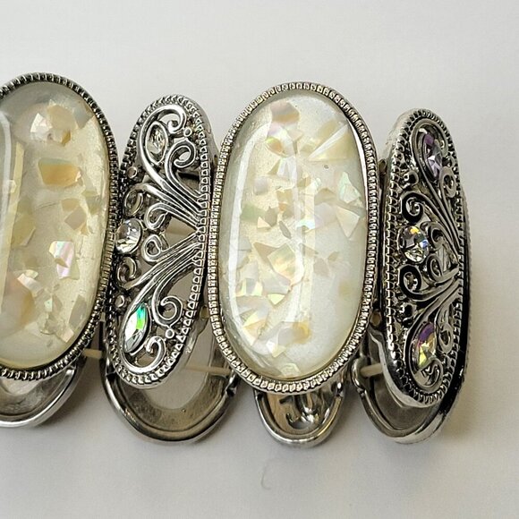 Pearl white hued Iridiscent Stretch Fashion Bracelet Casual Wrap Bracelet - Picture 5 of 7